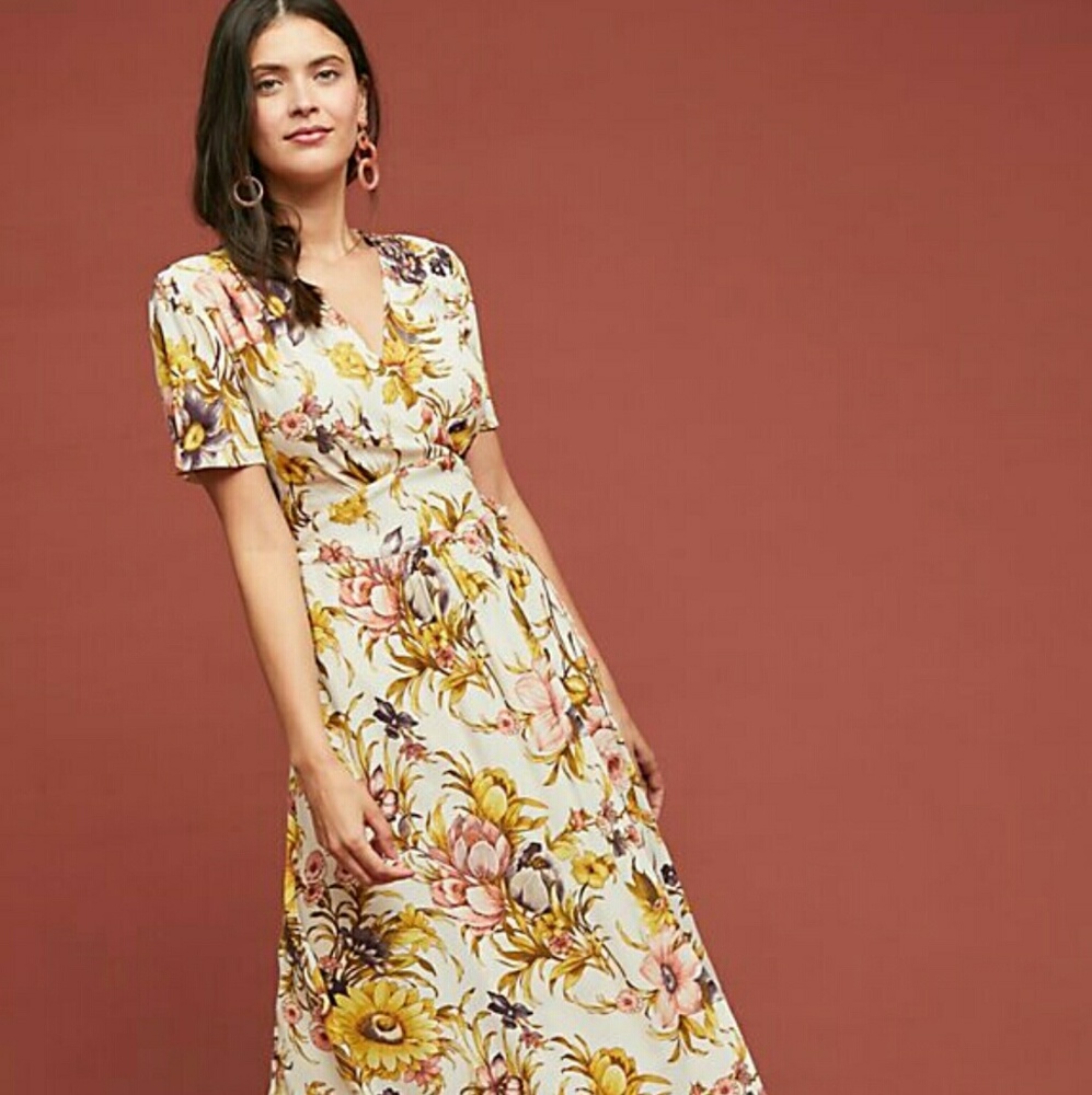 Anthropologie Sunflower Wrap Dress